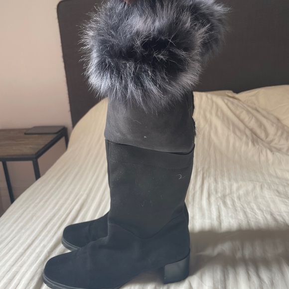 Stuart Weitzman Heel Boots with Furry Trim - Picture 2 of 10